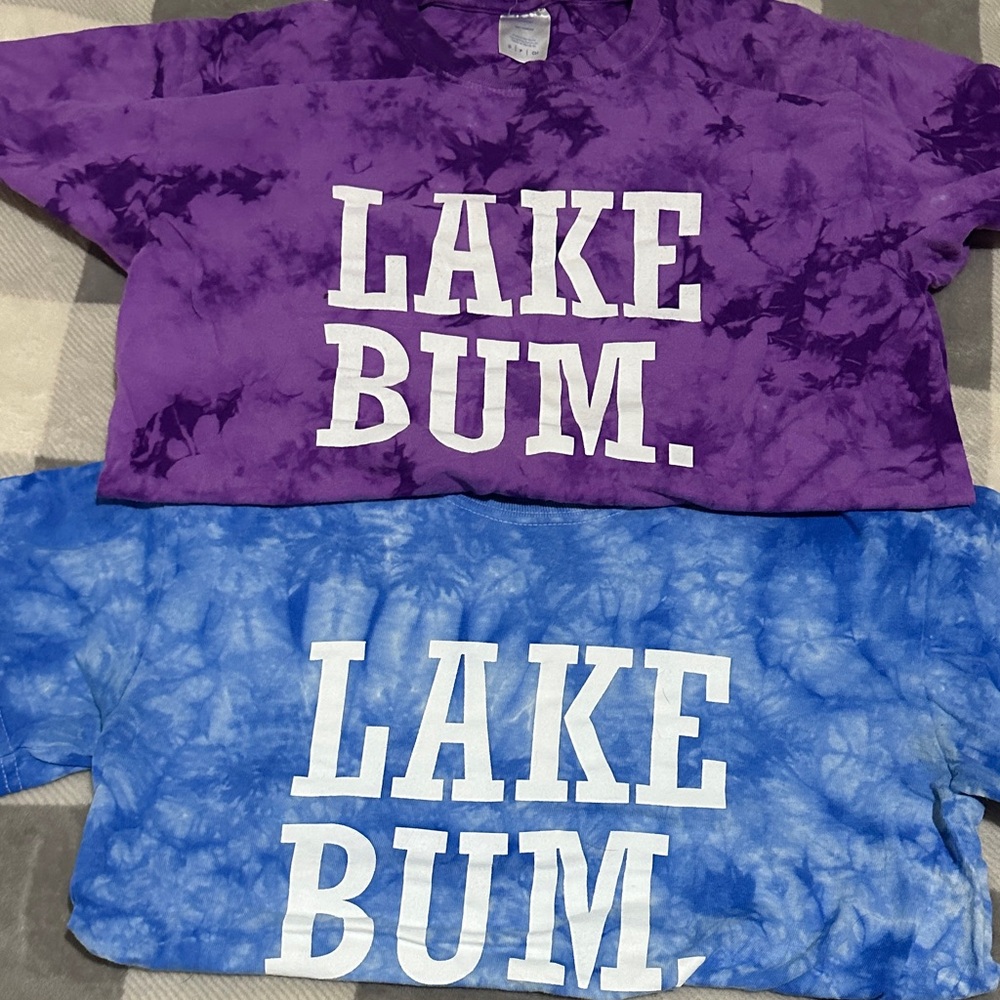 Purple and Blue Tie-Dye 'Lake Bum' T-Shirts